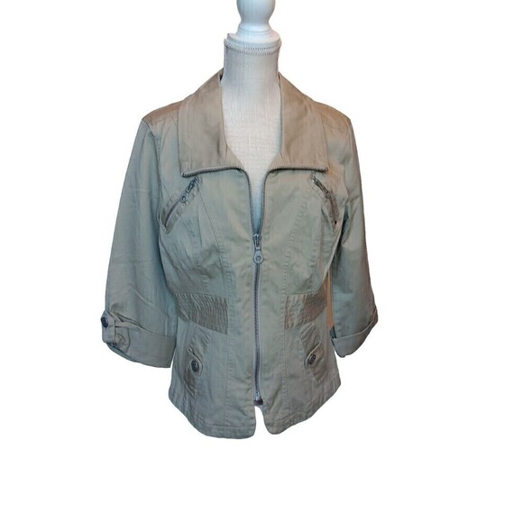 NWT DKNY JEANS Khaki Jacket Junior Size XL Cotton Stretch Full Zip with Pockets - Picture 1 of 9